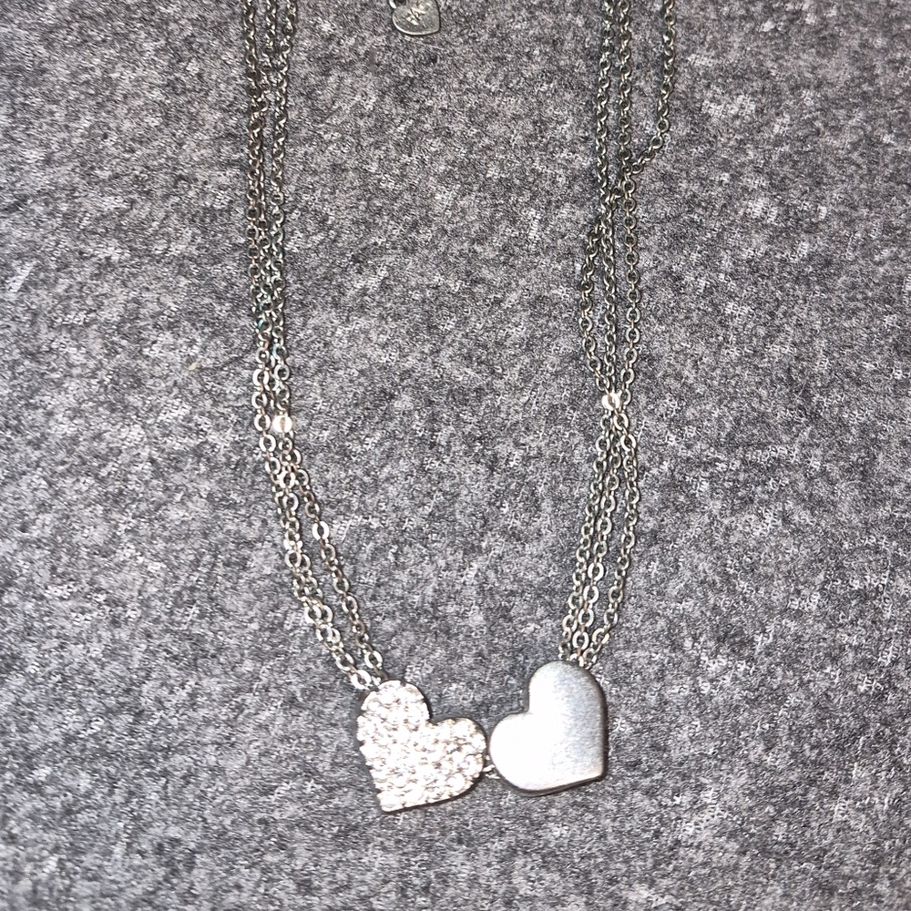 Elegant Dual Heart Silver Necklace